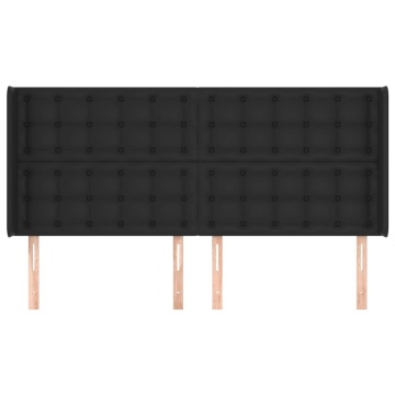 Tăblie de pat cu aripioare, negru, 183x16x118/128 cm, piele eco - Img 3