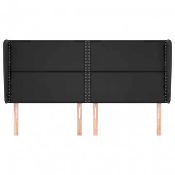 Tăblie de pat cu aripioare, negru, 183x23x118/128 cm, piele eco - Img 3