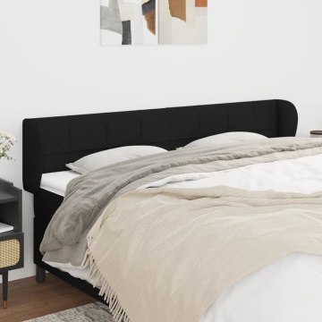 Tăblie de pat cu aripioare negru 203x23x78/88 cm textil - Img 1