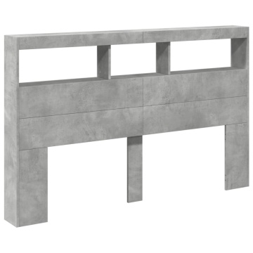 Tăblie de pat cu dulap și LED, gri beton, 160x17x102 cm - Img 3