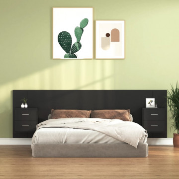 Tăblie de pat cu dulapuri, negru, lemn prelucrat - Img 1