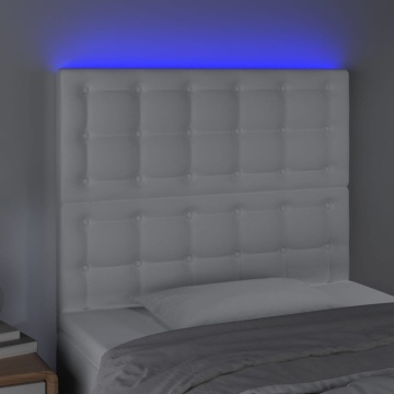 Tăblie de pat cu LED, alb, 100x5x118/128 cm, piele ecologică - Img 3