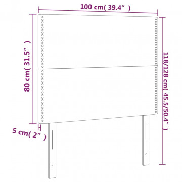 Tăblie de pat cu LED, alb, 100x5x118/128 cm, piele ecologică - Img 5