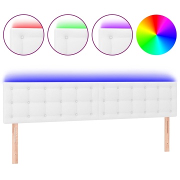 Tăblie de pat cu LED, alb, 200x5x78/88 cm, piele ecologică - Img 2