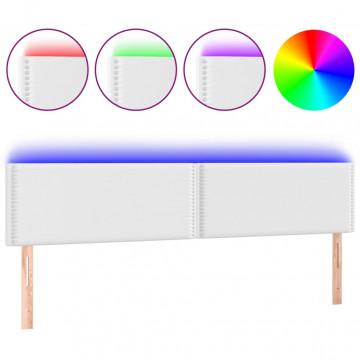 Tăblie de pat cu LED, alb, 200x5x78/88 cm, piele ecologică - Img 2