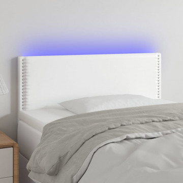 Tăblie de pat cu LED, alb, 90x5x78/88 cm, piele ecologică - Img 1