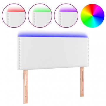 Tăblie de pat cu LED, alb, 90x5x78/88 cm, piele ecologică - Img 2