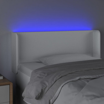 Tăblie de pat cu LED, alb, 93x16x78/88 cm, piele ecologică - Img 4