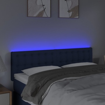 Tăblie de pat cu LED, albastru, 144x5x78/88 cm, textil - Img 3