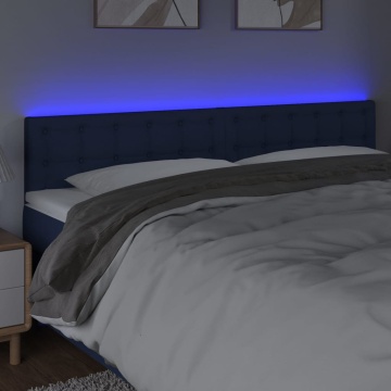 Tăblie de pat cu LED, albastru, 200x5x78/88 cm, textil - Img 3