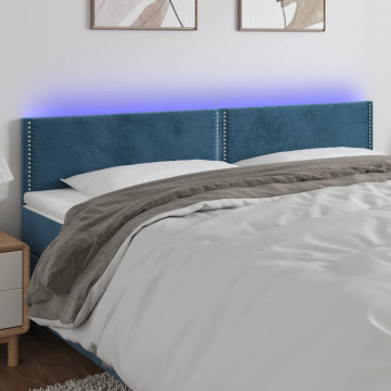 Tăblie de pat cu LED, albastru închis, 200x5x78/88 cm, catifea - Img 1