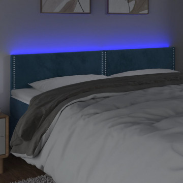 Tăblie de pat cu LED, albastru închis, 200x5x78/88 cm, catifea - Img 3