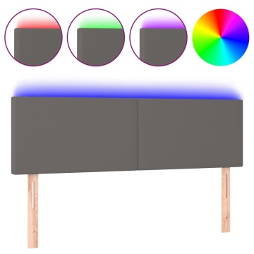 Tăblie de pat cu LED, gri, 144x5x78/88 cm, piele ecologică - Img 2