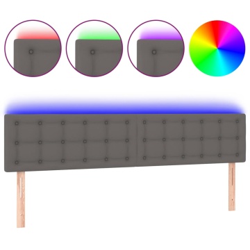 Tăblie de pat cu LED, gri, 180x5x78/88 cm, piele ecologică - Img 2