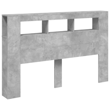 Tăblie de pat cu LED, gri beton, 160x18,5x103,5 cm, lemn - Img 8