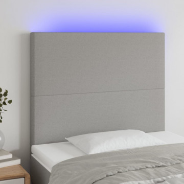 Tăblie de pat cu LED, gri deschis, 100x5x118/128 cm, textil - Img 1