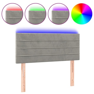 Tăblie de pat cu LED, gri deschis, 100x5x78/88 cm, catifea - Img 2