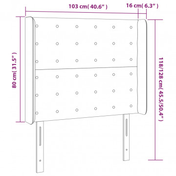 Tăblie de pat cu LED, gri deschis, 103x16x118/128 cm, textil - Img 5