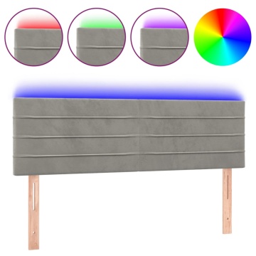 Tăblie de pat cu LED, gri deschis, 144x5x78/88 cm, catifea - Img 2