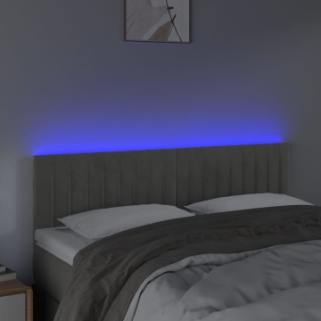 Tăblie de pat cu LED, gri deschis, 144x5x78/88 cm, catifea - Img 3