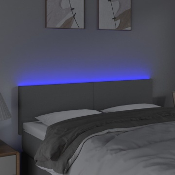 Tăblie de pat cu LED, gri deschis, 144x5x78/88 cm, textil - Img 3