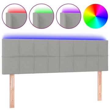 Tăblie de pat cu LED, gri deschis, 144x5x78/88 cm, textil - Img 2