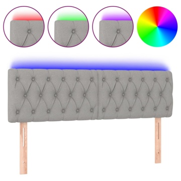 Tăblie de pat cu LED, gri deschis, 144x7x78/88 cm, textil - Img 2