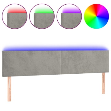 Tăblie de pat cu LED, gri deschis, 160x5x78/88 cm, catifea - Img 2