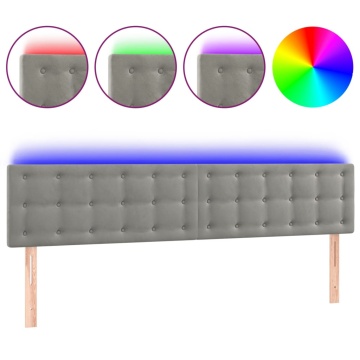 Tăblie de pat cu LED, gri deschis, 160x5x78/88 cm, catifea - Img 2
