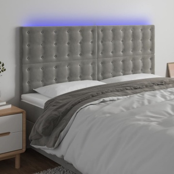 Tăblie de pat cu LED, gri deschis, 200x5x118/128 cm, catifea - Img 1