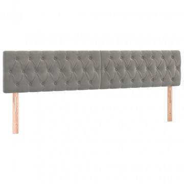 Tăblie de pat cu LED, gri deschis, 200x7x78/88 cm, catifea - Img 4
