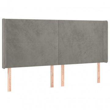 Tăblie de pat cu LED, gri deschis, 203x16x118/128 cm, catifea - Img 3