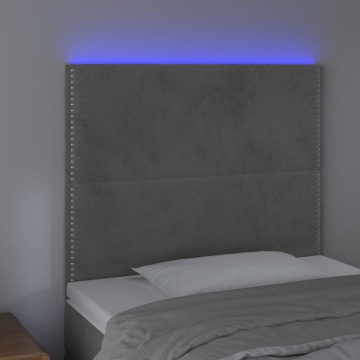 Tăblie de pat cu LED, gri deschis, 90x5x118/128 cm, catifea - Img 3