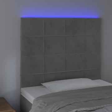 Tăblie de pat cu LED, gri deschis, 90x5x118/128 cm, catifea - Img 3