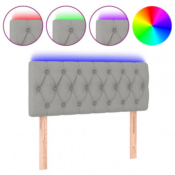 Tăblie de pat cu LED, gri deschis, 90x7x78/88 cm, textil - Img 2