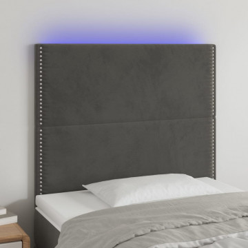Tăblie de pat cu LED, gri închis, 100x5x118/128 cm, textil - Img 1