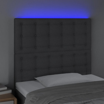 Tăblie de pat cu LED, gri închis, 100x5x118/128 cm, textil - Img 3