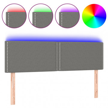 Tăblie de pat cu LED, gri închis, 144x5x78/88 cm, textil - Img 2