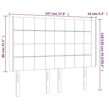 Tăblie de pat cu LED, gri închis, 147x16x118/128 cm, textil - Img 5