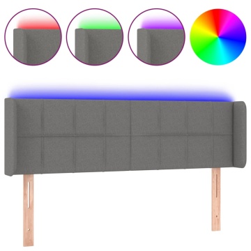 Tăblie de pat cu LED, gri închis, 147x16x78/88 cm, textil - Img 2