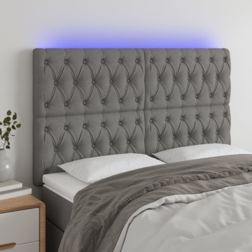 Tăblie de pat cu LED, gri închis, 160x7x118/128 cm, textil - Img 1