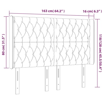 Tăblie de pat cu LED, gri închis, 163x16x118/128 cm, textil - Img 5