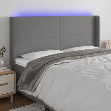 Tăblie de pat cu LED, gri închis, 163x16x118/128 cm, textil - Img 1