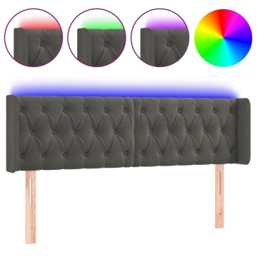 Tăblie de pat cu LED, gri închis, 163x16x78/88 cm, catifea - Img 2