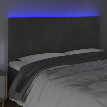 Tăblie de pat cu LED, gri închis, 180x5x118/128 cm, catifea - Img 3