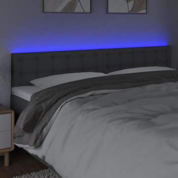 Tăblie de pat cu LED, gri închis, 180x5x78/88 cm, textil - Img 3