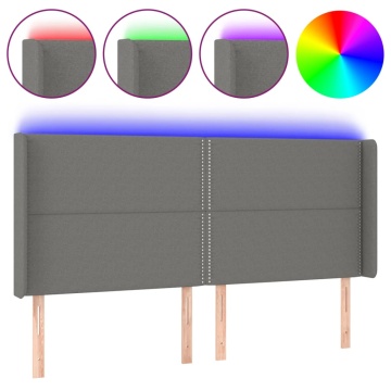 Tăblie de pat cu LED, gri închis, 183x16x118/128 cm, textil - Img 2
