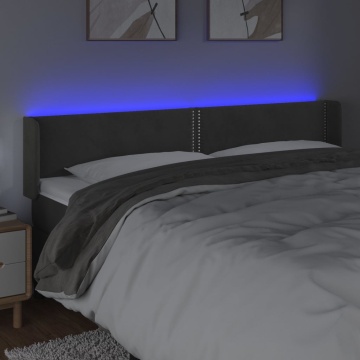 Tăblie de pat cu LED gri închis 183x16x78/88 cm catifea - Img 4