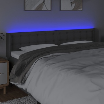 Tăblie de pat cu LED, gri închis, 183x16x78/88 cm, textil - Img 4