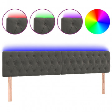 Tăblie de pat cu LED, gri închis, 200x7x78/88 cm, catifea - Img 2